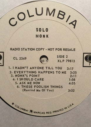 Monk* : Solo Monk (LP, Album, Mono, Promo)