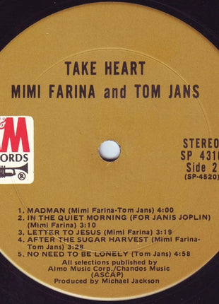 Mimi Farina And Tom Jans : Take Heart (LP, Album, Ter)