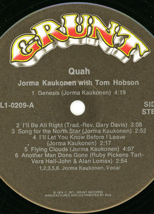 Jorma Kaukonen With Tom Hobson : Quah (LP, Album, Ind)