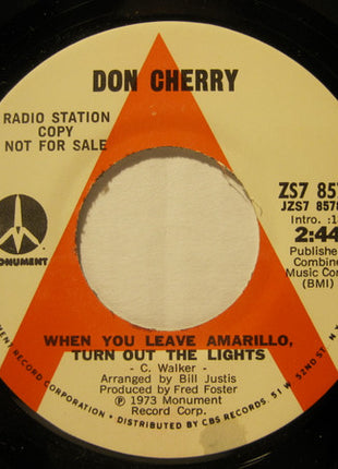 Don Cherry (2) : When You Leave Amarillo, Turn Out The Lights (7", Single, Promo)