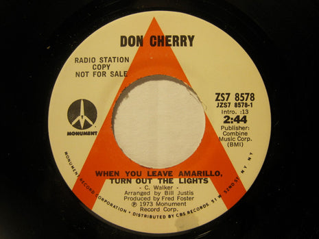 Don Cherry (2) : When You Leave Amarillo, Turn Out The Lights (7", Single, Promo)
