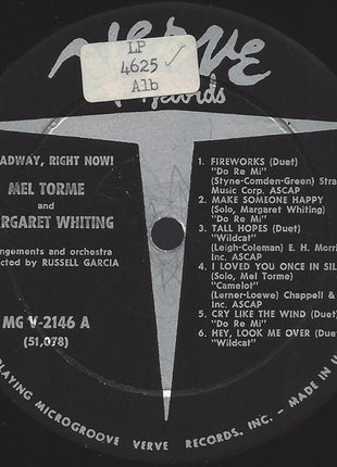 Mel Tormé & Margaret Whiting : Broadway, Right Now! (LP)