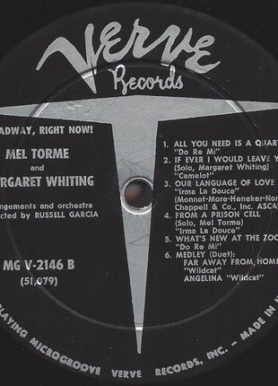 Mel Tormé & Margaret Whiting : Broadway, Right Now! (LP)