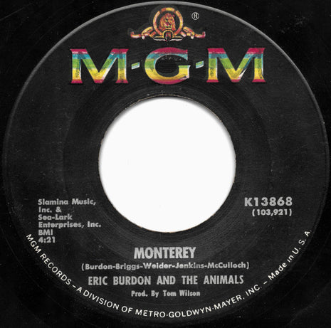 Eric Burdon & The Animals : Monterey (7", Single)