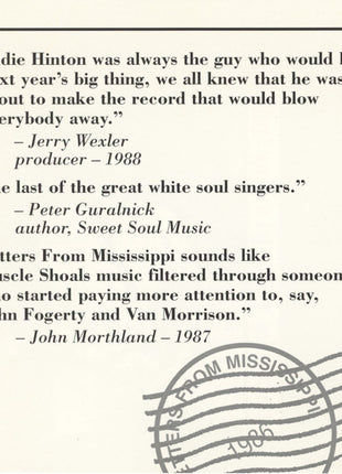Eddie Hinton : Letters From Mississippi (CD, Album, RE)