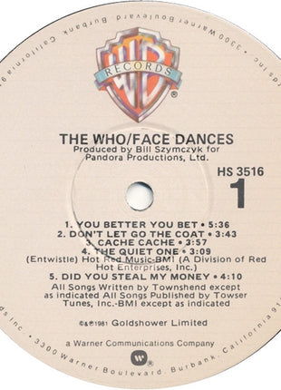 The Who : Face Dances (LP, Album, Win)