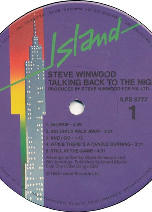 Steve Winwood : Talking Back To The Night (LP, Album, Win)
