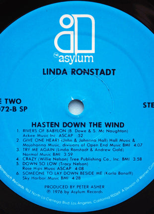 Linda Ronstadt : Hasten Down The Wind (LP, Album, SP )