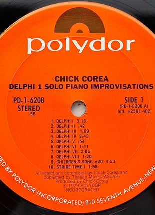 Chick Corea : Delphi 1 Solo Piano Improvisations (LP, Album, Pit)
