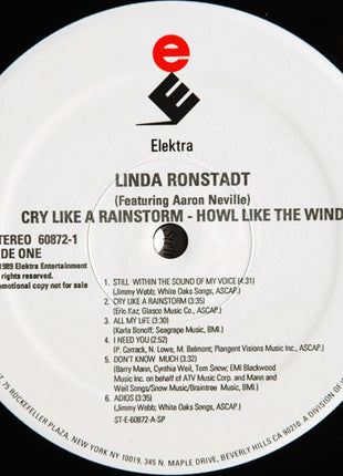 Linda Ronstadt Featuring Aaron Neville : Cry Like A Rainstorm - Howl Like The Wind (LP, Album, Promo, SP )