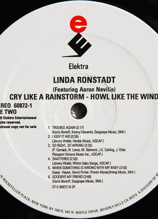 Linda Ronstadt Featuring Aaron Neville : Cry Like A Rainstorm - Howl Like The Wind (LP, Album, Promo, SP )