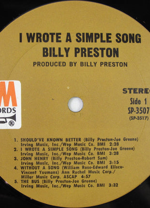 Billy Preston : I Wrote A Simple Song (LP, Album, Gat)