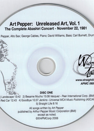 Art Pepper : Unreleased Art, Vol. 1 The Complete Abashiri Concert - November 22, 1981 (2xCD, Album)