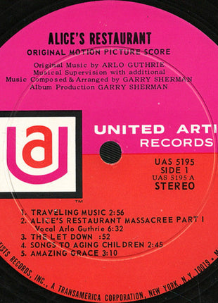Arlo Guthrie, Garry Sherman : Alice's Restaurant (Original Motion Picture Score) (LP, Album)