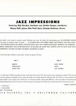 The Bob Gordon Quintet* : Jazz Impressions (LP, Album, Mono)