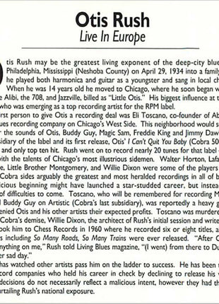 Otis Rush : Live In Europe (CD, Album, RE)