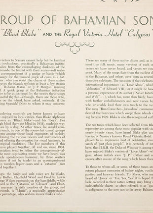 Blind Blake And The Royal Victoria Hotel Calypsos : A Group Of Bahamian Songs (LP, Album)