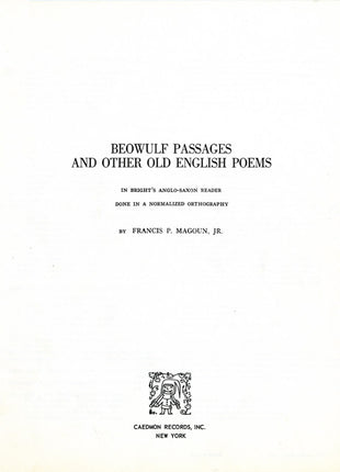 J. B. Bessinger, Jr. : Beowulf, Caemon's Hymn And Other Old English Poems (LP)