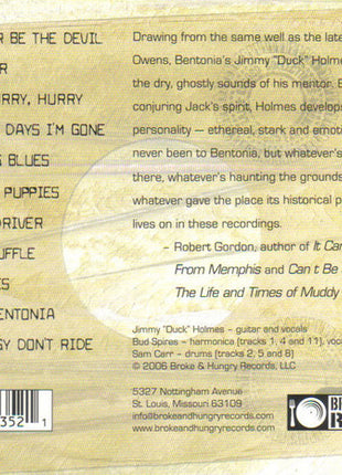 Jimmy "Duck" Holmes : Back To Bentonia (CD, Album)