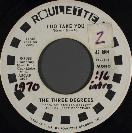 The Three Degrees : I Do Take You (7", Mono, Promo)