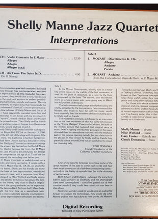 Shelly Manne Jazz Quartet : Interpretations Of Bach And Mozart (LP, Album)