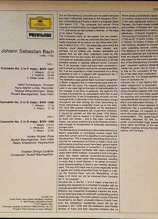 Johann Sebastian Bach, Festival Strings Lucerne, Rudolf Baumgartner : Brandenburg Concertos Nos. 2 • 3 • 5 (LP, Album, RE)