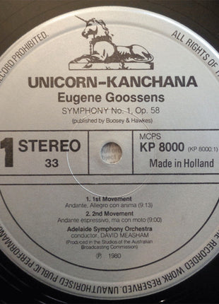 Eugene Goossens* - David Measham, Adelaide Symphony Orchestra : Symphony No. 1 (LP)