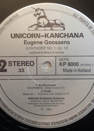 Eugene Goossens* - David Measham, Adelaide Symphony Orchestra : Symphony No. 1 (LP)