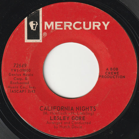 Lesley Gore : California Nights (7", Single, Styrene, Mer)