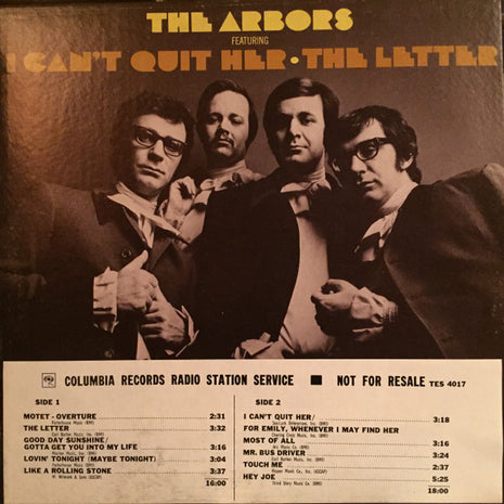 The Arbors : Featuring: I Can't Quit Her - The Letter (LP, Album, Promo)