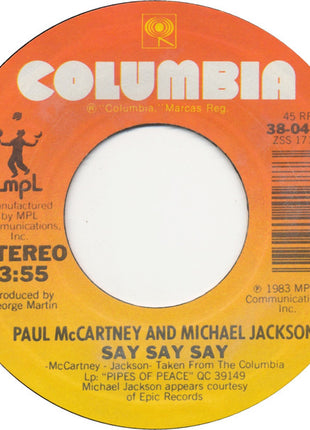 Paul McCartney And Michael Jackson : Say Say Say (7", Single, Styrene, Pit)