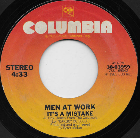 Men At Work : It's A Mistake  (7", Single, Styrene, Car)