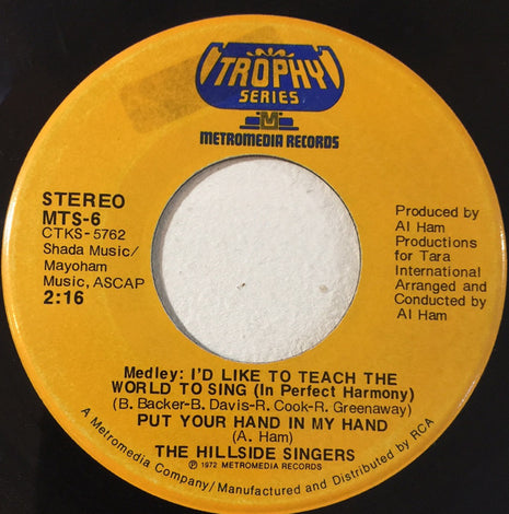 The Hillside Singers : I'd Like To Teach The World To Sing (In Perfect Harmony) / We're Together (7", Single, RE)