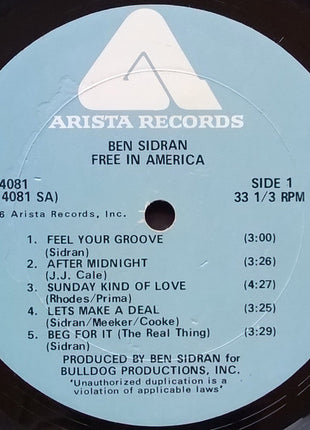 Ben Sidran : Free In America (LP, Album, Pet)
