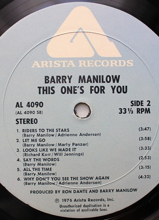 Barry Manilow : This One's For You (LP, Album, Wad)