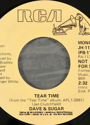 Dave And Sugar : Tear Time (7", Mono, Promo, Styrene)