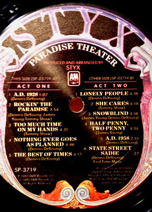 Styx : Paradise Theatre (LP, Album, Etch, Pit)