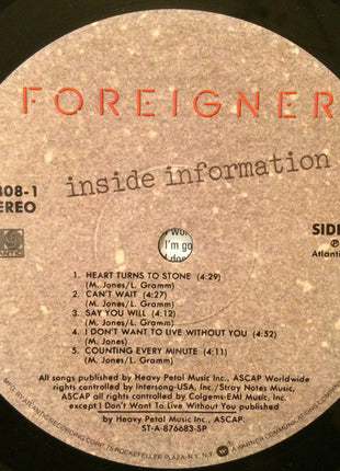 Foreigner : Inside Information (LP, Album, Spe)