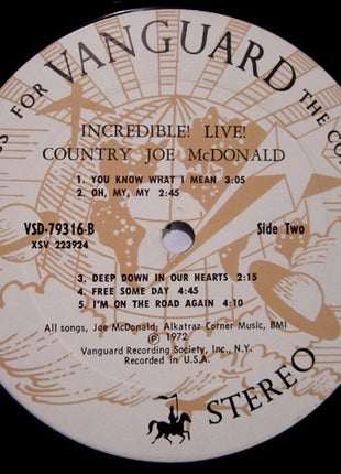 Country Joe McDonald : Incredible! Live! (LP, Album, Pit)