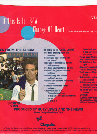 Huey Lewis & The News : If This Is It (7", Single, Styrene, Pit)