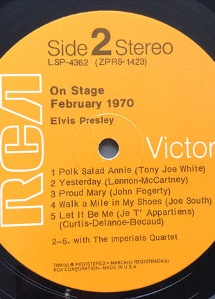 Elvis Presley : On Stage - February, 1970 (LP, Album, Roc)