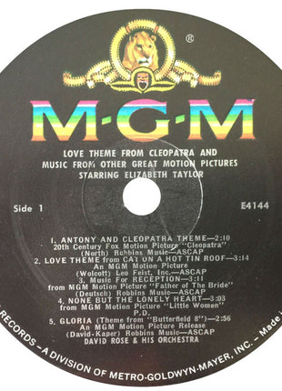 David Rose & His Orchestra : Love Theme From Cleopatra And Music From Other Great Motion Pictures Starring Elizabeth Taylor  (LP, Album)