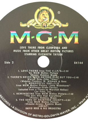 David Rose & His Orchestra : Love Theme From Cleopatra And Music From Other Great Motion Pictures Starring Elizabeth Taylor  (LP, Album)
