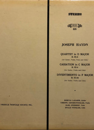 Romulo Lazarde, Christl Genser-Winkler, Karl Stierhof, Ewald Winkler, Joseph Haydn : Quartet in D Major, H. III:8 / Cassation in C Major H. III:6 / Divertimento in F Major H. XI:44 (LP, Album)