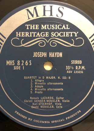 Romulo Lazarde, Christl Genser-Winkler, Karl Stierhof, Ewald Winkler, Joseph Haydn : Quartet in D Major, H. III:8 / Cassation in C Major H. III:6 / Divertimento in F Major H. XI:44 (LP, Album)