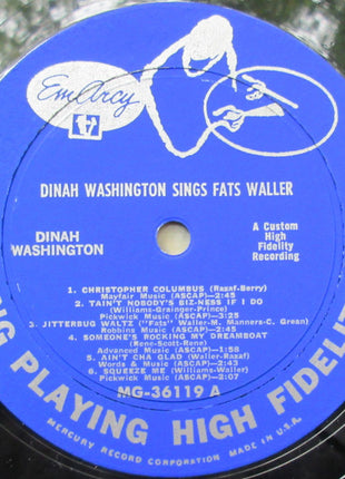 Dinah Washington : Dinah Washington Sings Fats Waller (LP, Album, Mono)