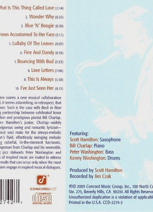 Scott Hamilton With Bill Charlap, Kenny Washington & Peter Washington : Back In New York (CD, Album)