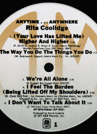 Rita Coolidge : Anytime... Anywhere (LP, Album, Pit)