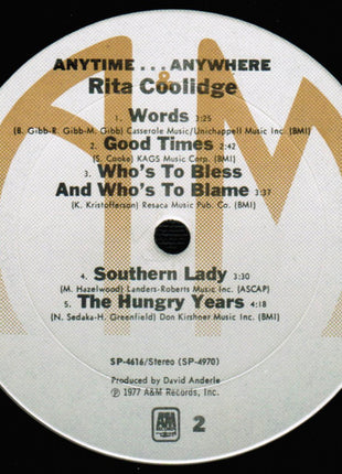 Rita Coolidge : Anytime... Anywhere (LP, Album, Pit)