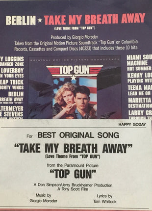 Berlin : Take My Breath Away (Love Theme From "Top Gun")  (7", Single, Styrene, Car)